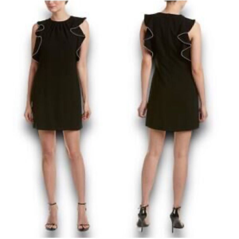 NWT Shoshanna Black Sheath Dress With Beaded-Chain Ruffle Size 6